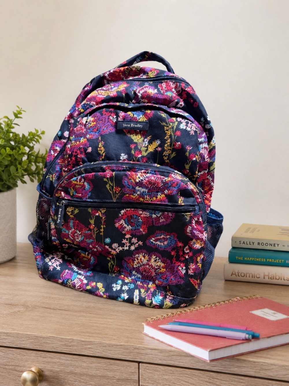 Vera Bradley Essential Backpack in the Midnight Wildflowers pattern